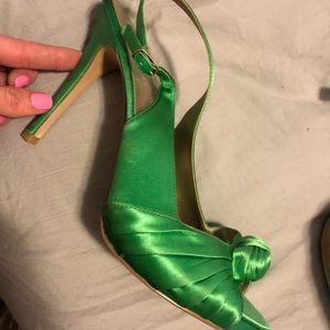 Green satin heels